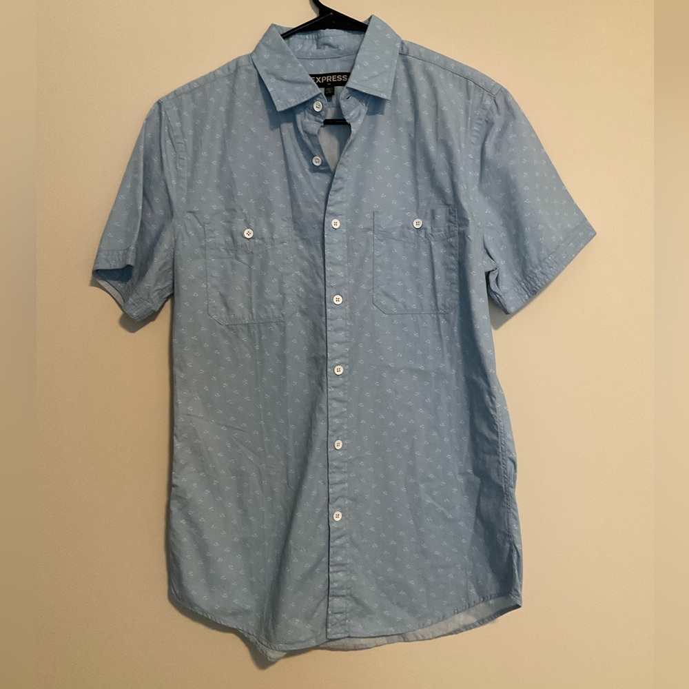 Express Light Blue Casual Button Down Shirt 100% Cotton